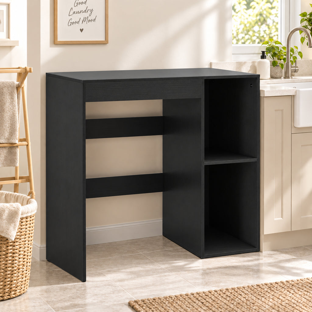 Meuble machine à laver, armoire machine a laver et sèche-linge avec 2 compartiments ouverts, 96 x 60 x 90,5 cm, noir-1