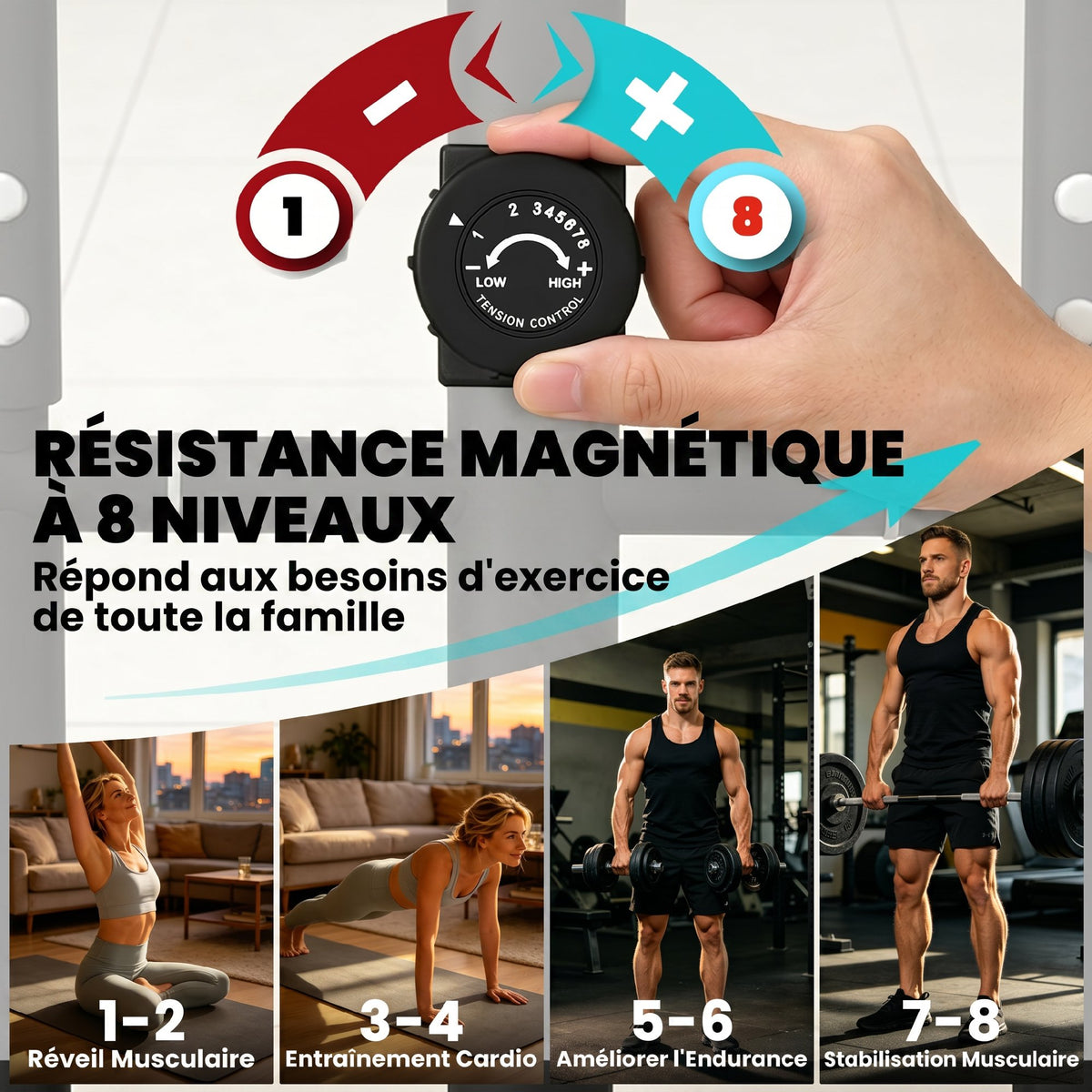 Vélo Elliptique, Écran LCD, Résistance 8 Niveaux, Capteur Pouls, Bluetooth, Support pour Téléphone, 100x52x153cm, Gris-4