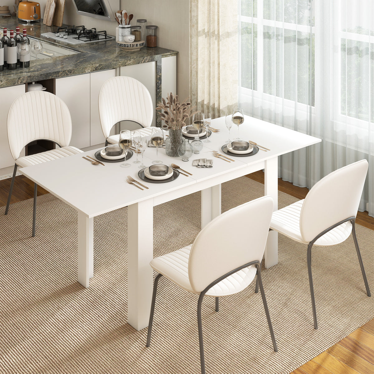Table à manger extensible, table de cuisine rectangulaire, pour 6-8 personnes, 140-180 x 80 cm, blanc-1