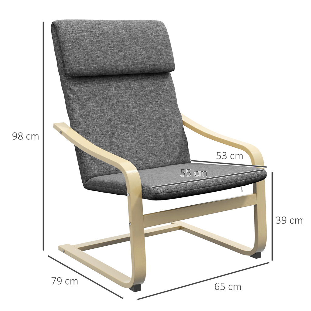 Fauteuil de salon, fauteuil chambre avec accoudoirs incurvés, coussin, tissu aspect lin, 65 x 79 x 98 cm, gris-2