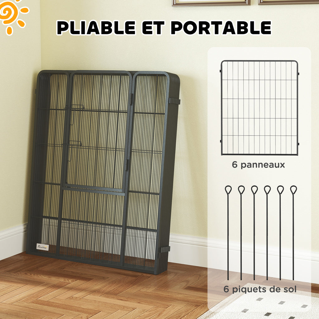 Parc pour chien, enclos chien 6 panneaux modulable et pliable, portable en acier avec porte 80 x 100 gris-5