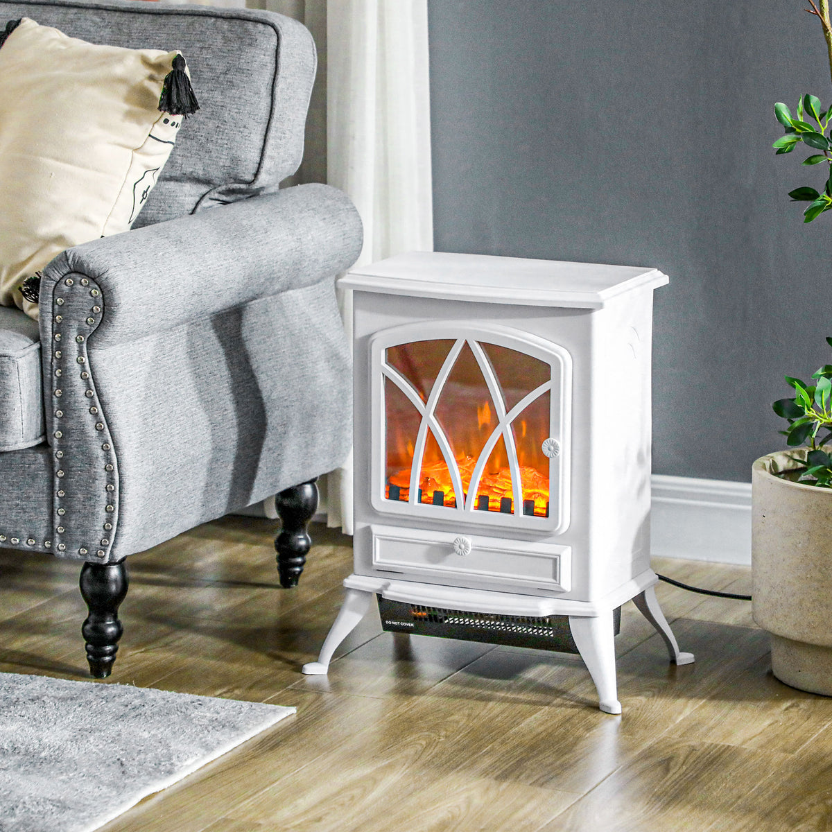 Cheminée électrique sur pied 1000/2000 W, fausse cheminée décorative avec effet flamme LED, blanc-1