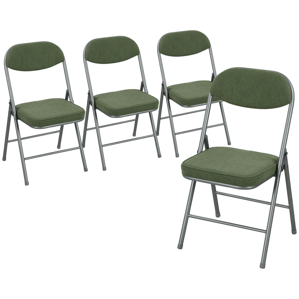 Lot de 4 chaises pliantes chaises de salle à manger portables avec assises et dossiers rembourrés en velours côtelé vert-0