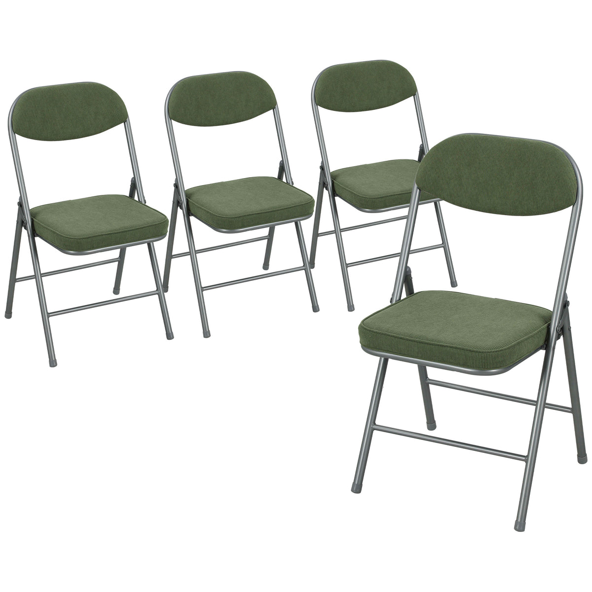 Lot de 4 chaises pliantes chaises de salle à manger portables avec assises et dossiers rembourrés en velours côtelé vert-0