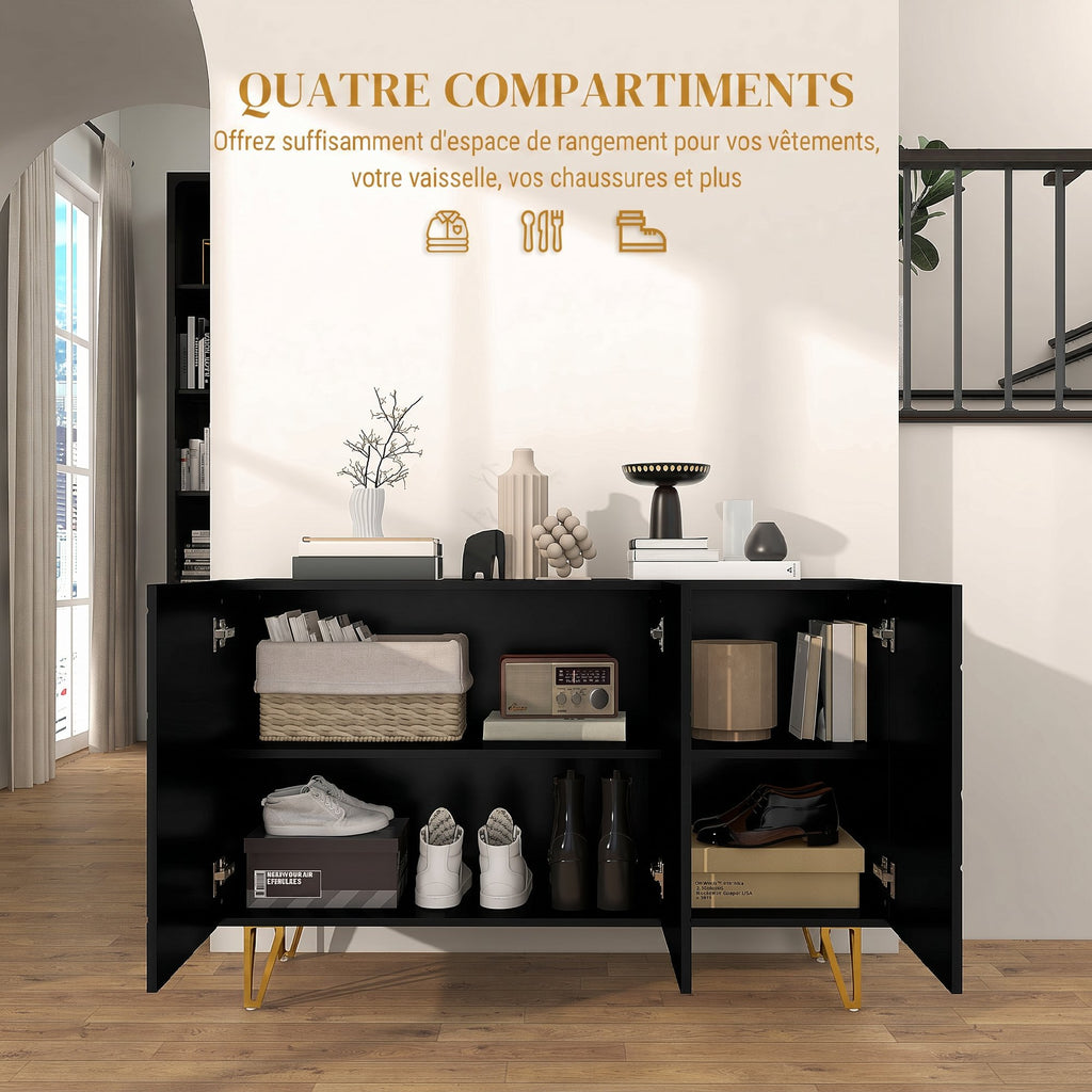 Buffet Salon, Meuble de Rangement à Haut Brillance, 3 Portes à Fermeture Douce et Étagères Réglables, 120x40x75cm, Noir-4