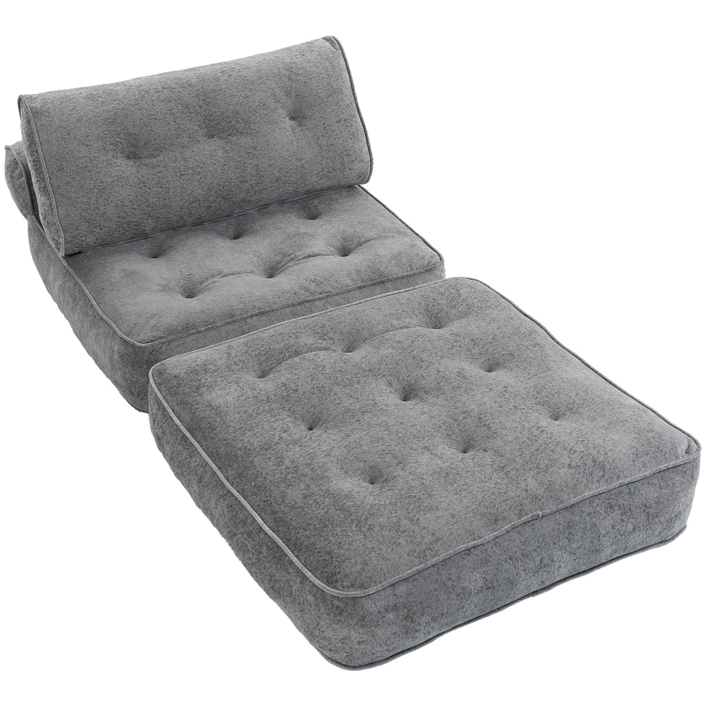 Fauteuil Convertible 1 Place 95 x 220 cm avec 2 Oreillers, Siège Épais, Fauteuil-Lit Chauffeuse 3 en 1, Gris Clair-0
