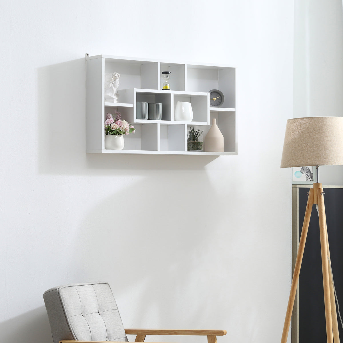 Étagère murale bibliothèque 8 cubes, meuble de rangement, design moderne, 85 x 14,5 x 47,5 cm, blanc-6