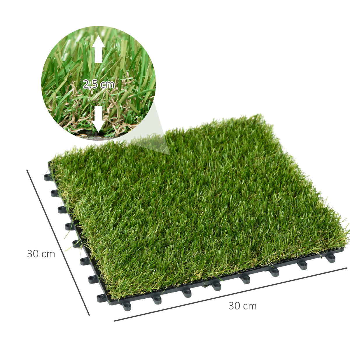 Gazon synthétique Artificiel Set de 10 Dalles Carreaux 30 x 30 cm épaisseur Confort 3,5 cm à emboîter Vert-2