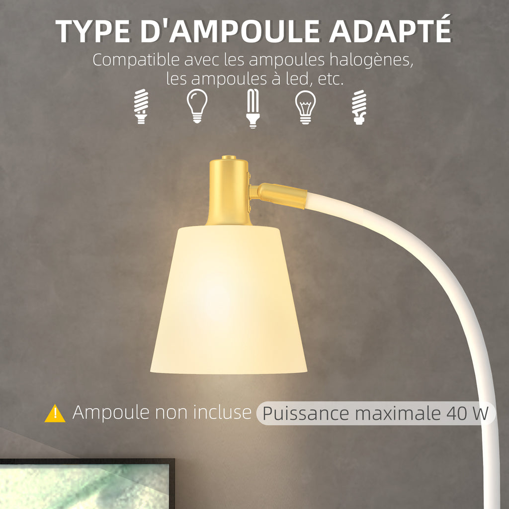 Lampadaire de salon réglable en hauteur 127-160 cm avec interrupteur, douille E27, blanc-5