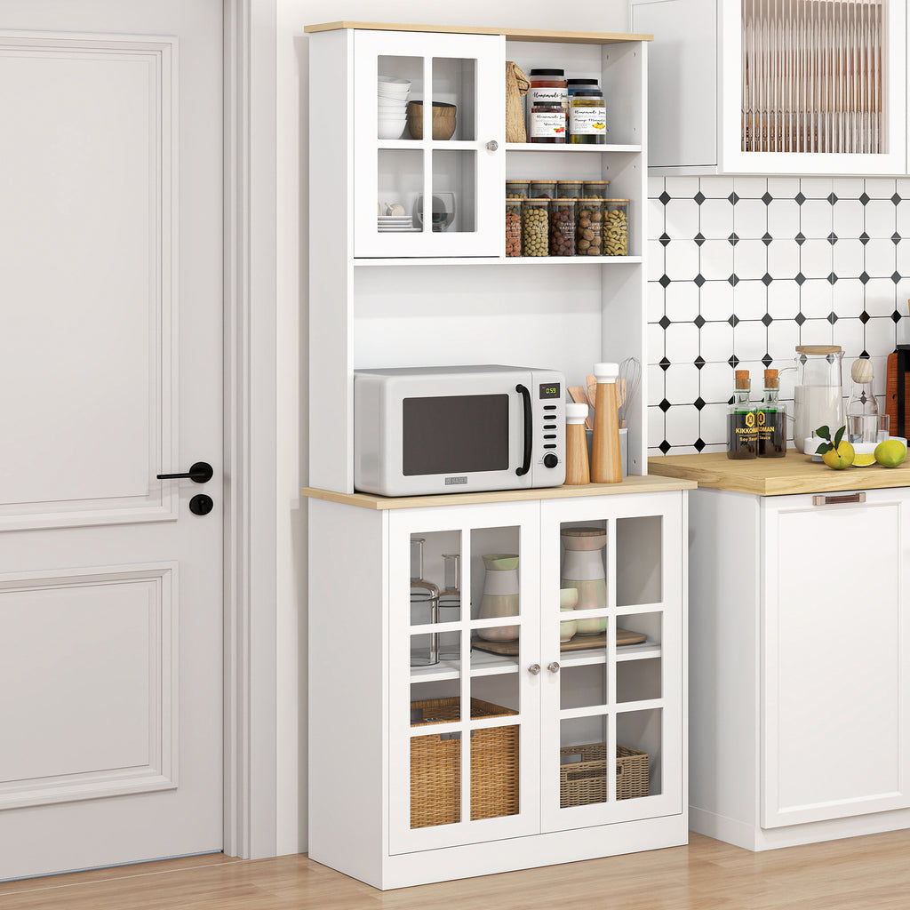 Buffet cuisine, meuble cuisine rangement haut, meuble de rangement avec plan de travail, 3 portes vitrées, 2-9
