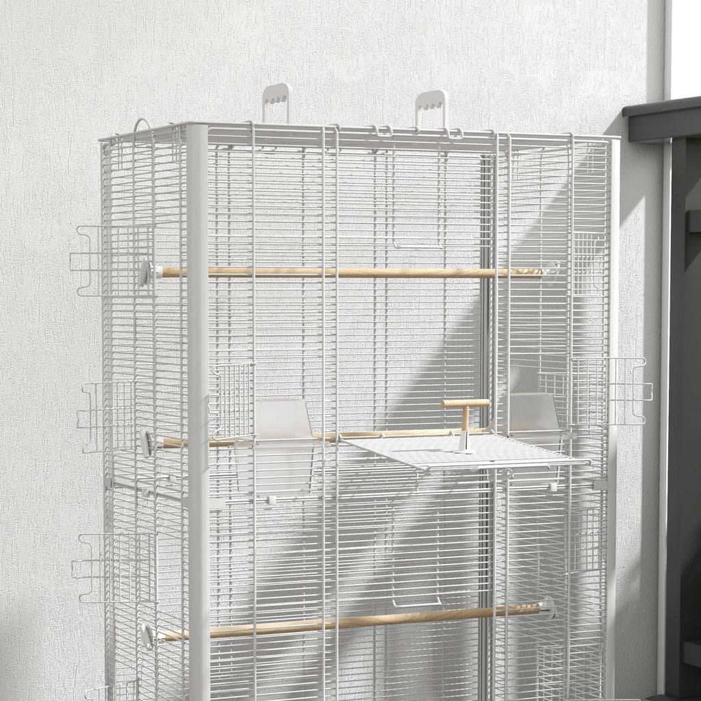Cage à oiseaux volière avec portes perchoirs cage pour canaris perruches perroquets 61 x 36,5 x 98 cm blanc-8