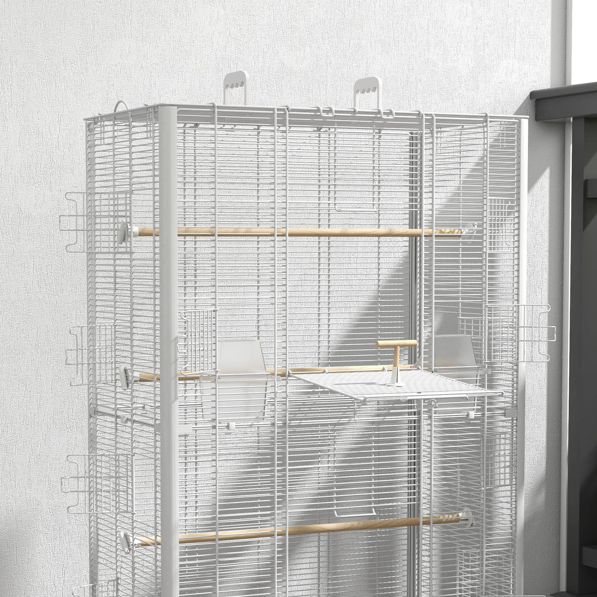 Cage à oiseaux volière avec portes perchoirs cage pour canaris perruches perroquets 61 x 36,5 x 98 cm blanc-8