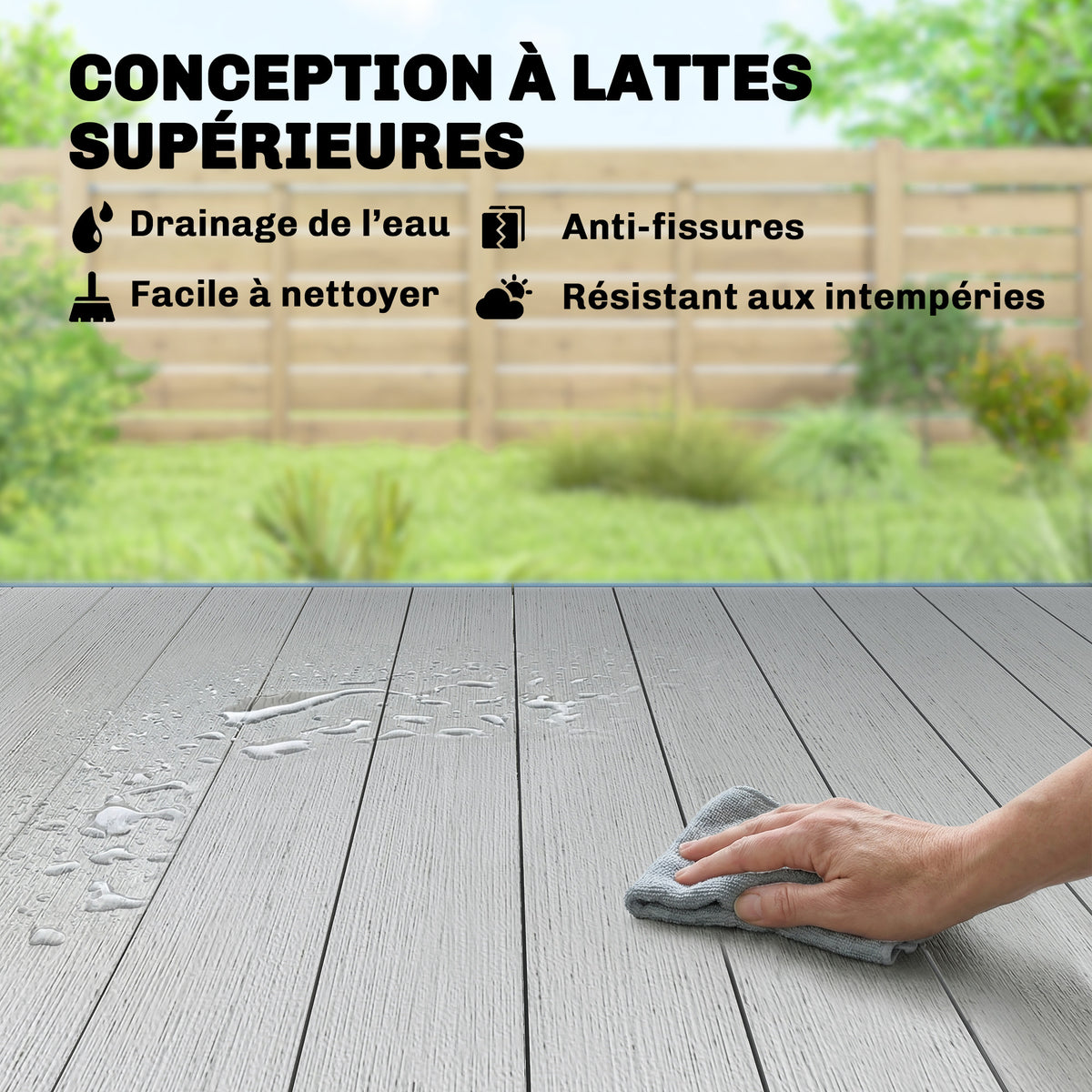 Table de jardin pour 4 à 6 personnes, table à manger extérieure avec plateau à lattes, 140 x 90 x 74 cm, gris-4