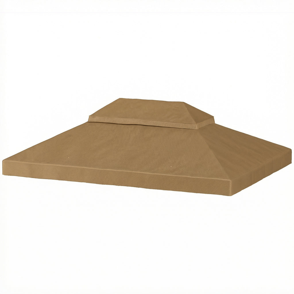 Toile de rechange pour pavillon toile de tonnelle 4 x 3 m, double toit avec trous de drainage, polyester 370 g/m², beige-0