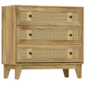 Commode 3 tiroirs meuble de rangement cannage en rotin aspect bois clair 80 x 35 x 76 cm-0