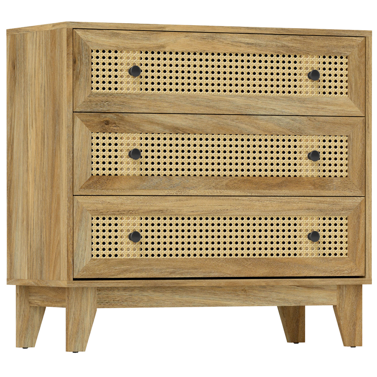 Commode 3 tiroirs meuble de rangement cannage en rotin aspect bois clair 80 x 35 x 76 cm-0