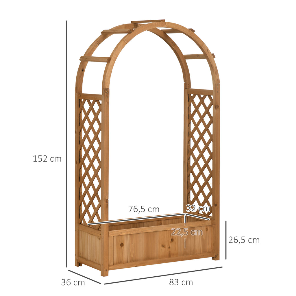 Jardinière rectangulaire sur pied avec treillis et arche - 83 x 36 x 152 cm - fond à lattes - bois sapin pré-huilé-2