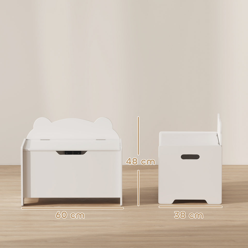 Coffre à jouet enfant avec couvercle rabattable, coffre de rangement enfant, forme d'ours, 60 x 38 x 48 cm, blanc-2