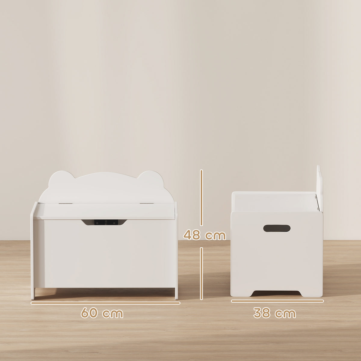 Coffre à jouet enfant avec couvercle rabattable, coffre de rangement enfant, forme d'ours, 60 x 38 x 48 cm, blanc-2