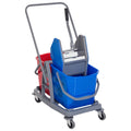 Chariot de lavage chariot de nettoyage professionnel presse à mâchoire 2 seaux 25 L 73L x 45l x 92H cm plastique gris bleu rouge-0