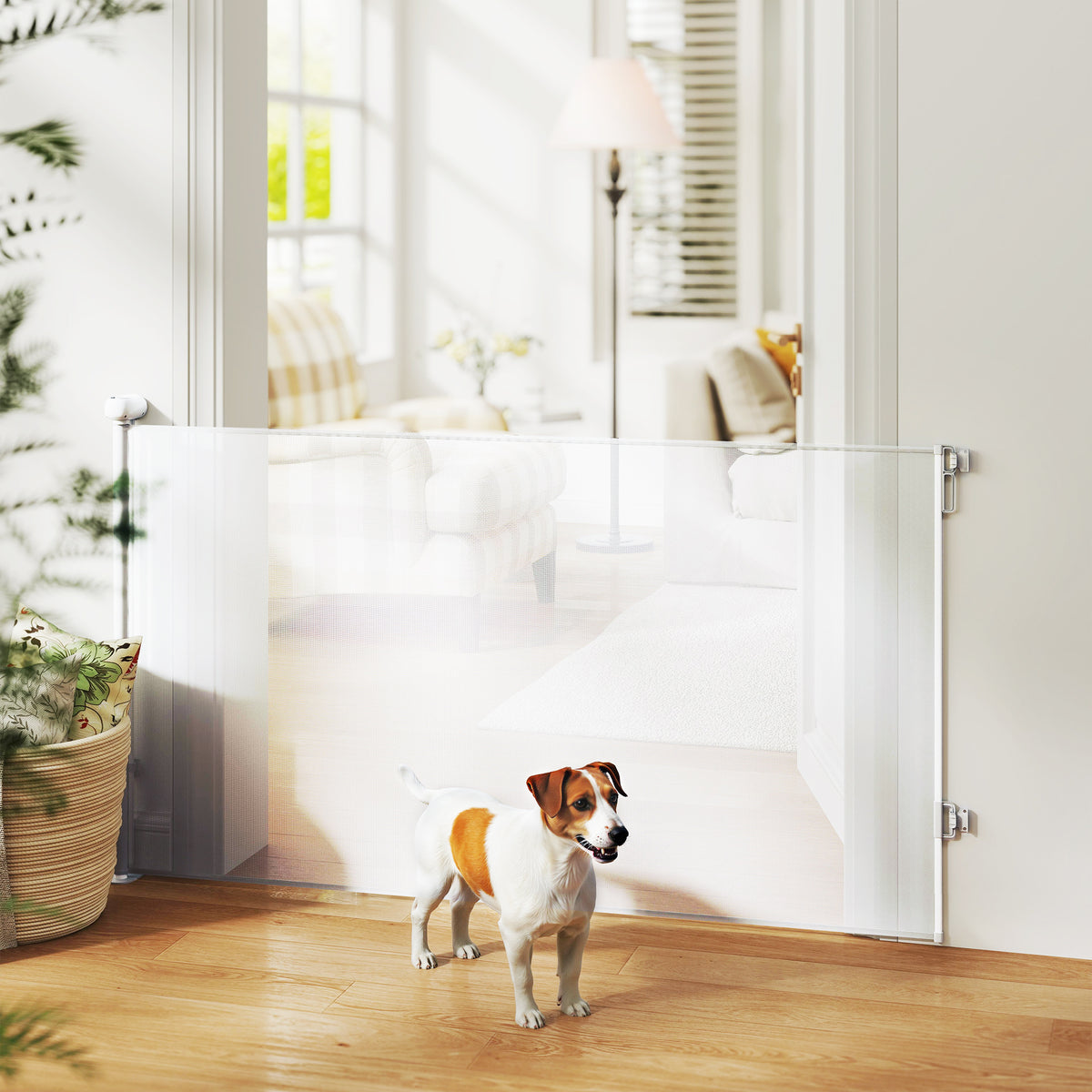 Barrière rétractable pour chien de 0 à 144 cm barrière d'escalier et de portes pour chien chat avec verrouillage blanc-9