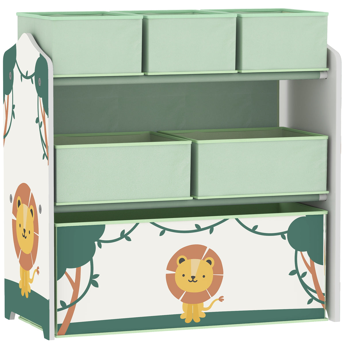 Meuble rangement enfant à 3 niveaux, étagère de rangement pour jouets enfants avec 6 boîtes en tissu amovibles, vert-0
