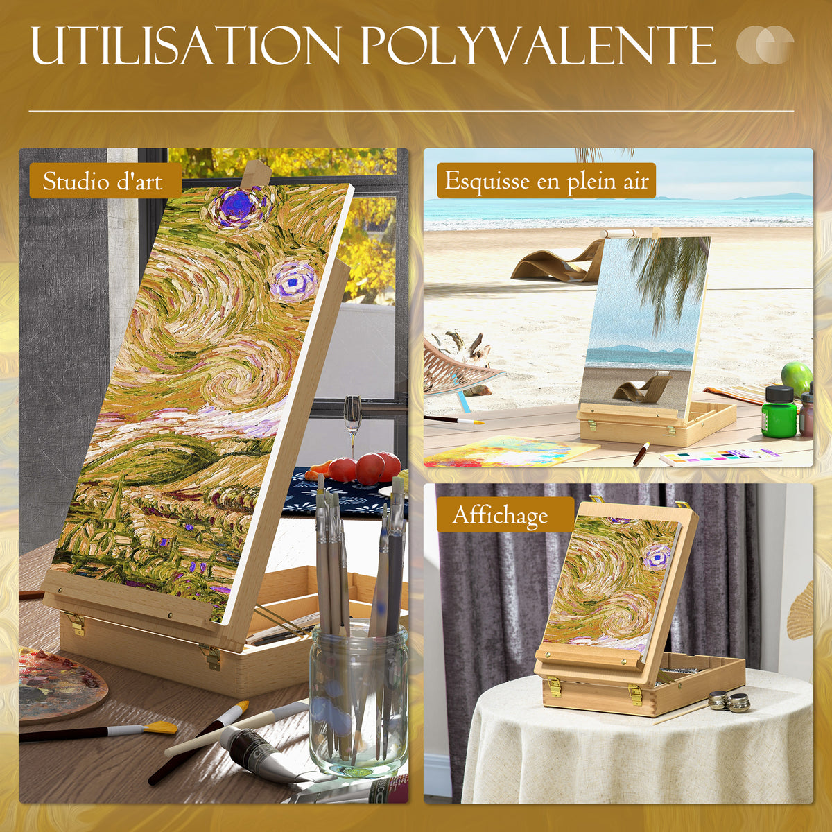 Chevalet de table en bois pour toile jusqu'à 61 cm bois de hêtre planche à dessin pliante bois naturel-7