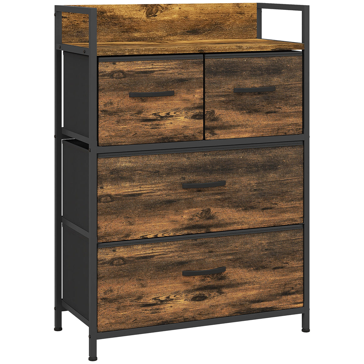 Meuble de rangement style industriel commode 4 tiroirs en tissu pliables et amovibles et 1 étagère - 60 x 29 x 85 cm-0