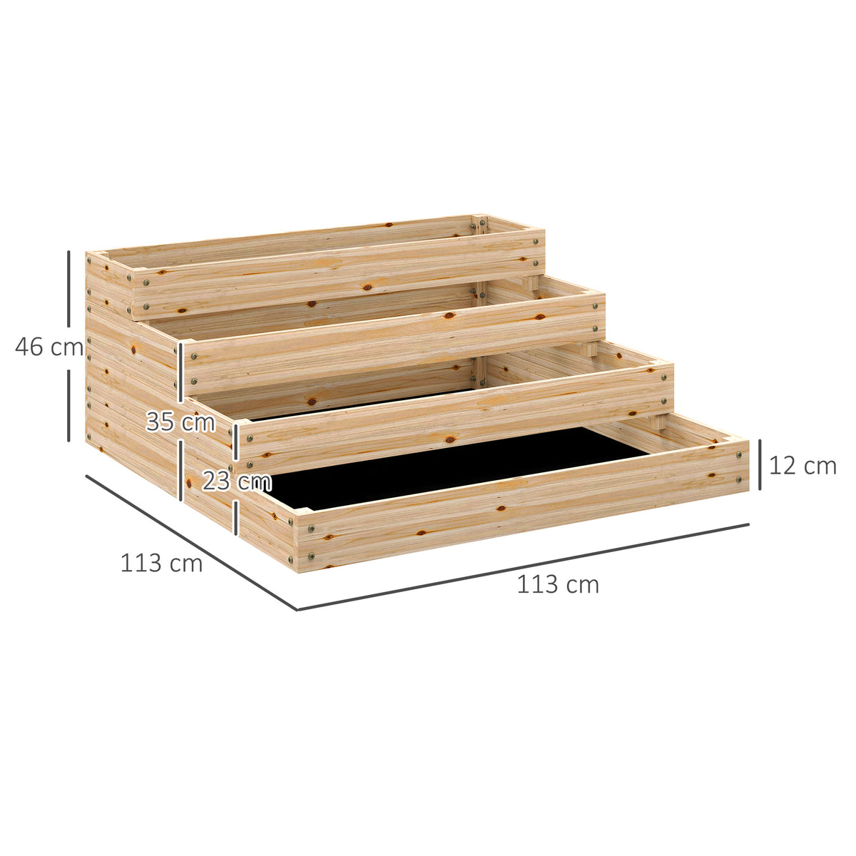 Carré potager de jardin sans fond 4 étages pour herbes légumes fruits fleurs 113 x 113 x 46 cm bois naturel-2