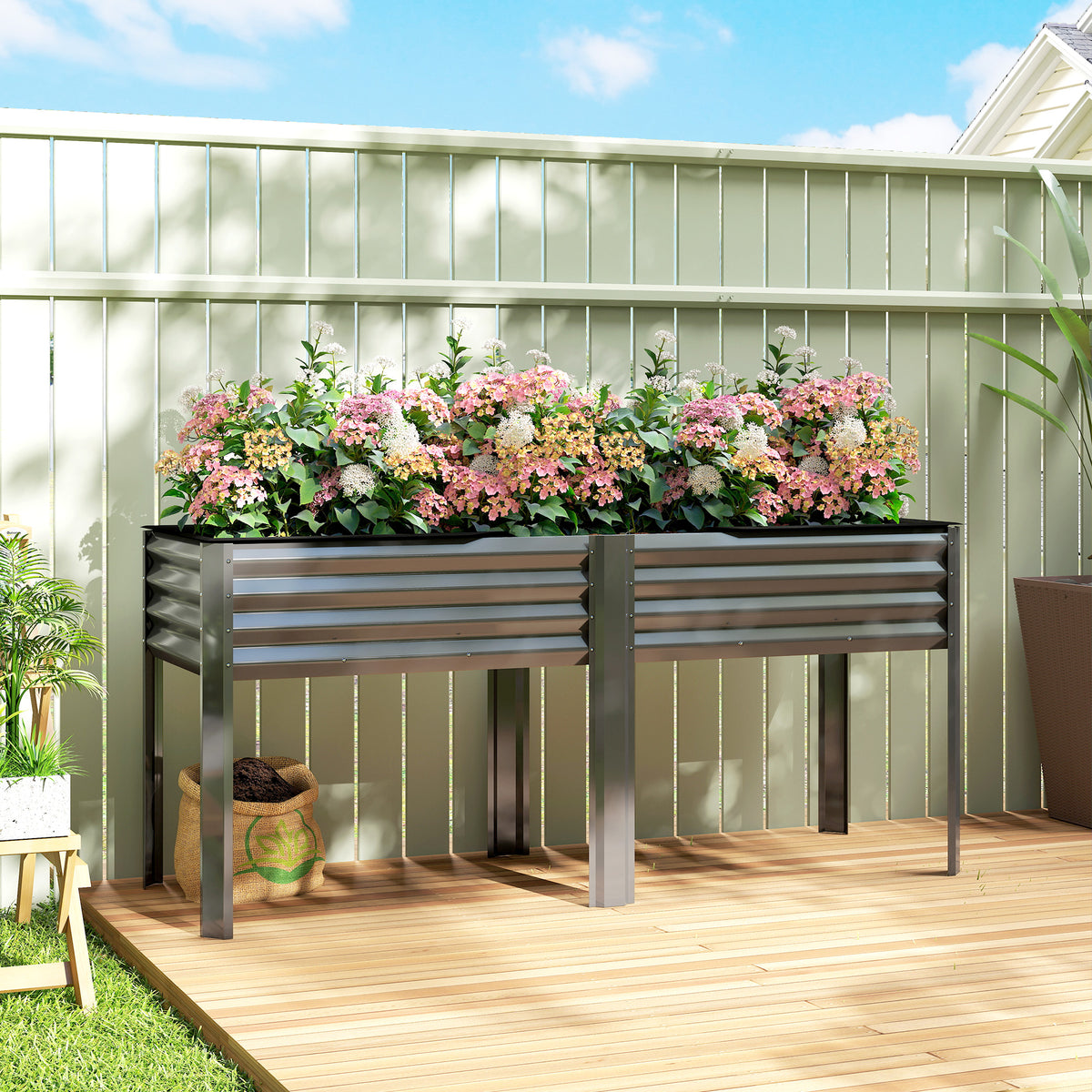 Potager sur Pieds en Métal, Jardinière Surélevée en Métal 241L avec Barres Renforcées et Tissu Non-Tissé, Gris Foncé-1