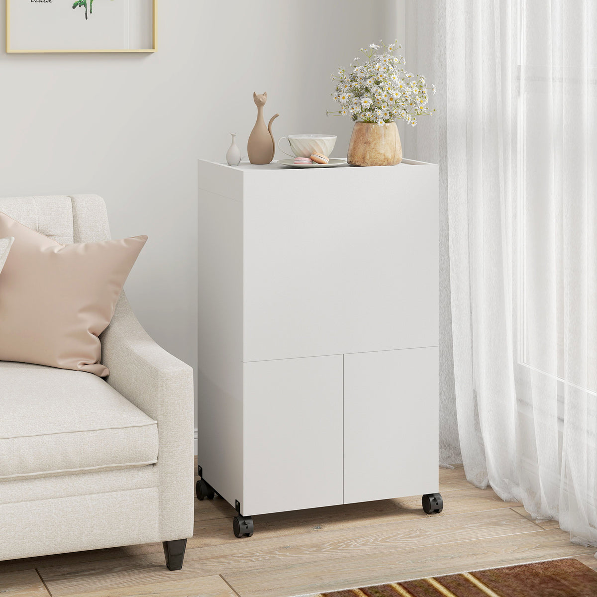 Meuble à repasser, table à repasser pliante sur roulettes avec portes par pression, charnières à fermeture douce, blanc-8