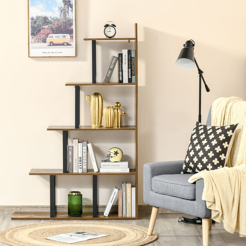 Étagère bibliothèque séparateur de pièce style industriel en escalier 5 étagères 102 x 30 x 160 cm, brun rustique-7