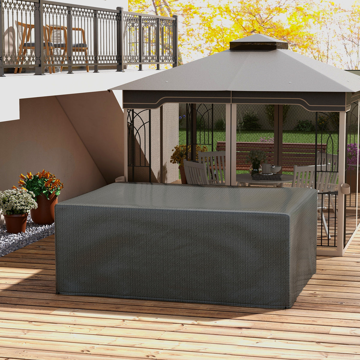 Housse salon de jardin extérieure bâche de protection extérieure anti-UV  en polyéthylène 235 x 190 x 90 cm gris-1