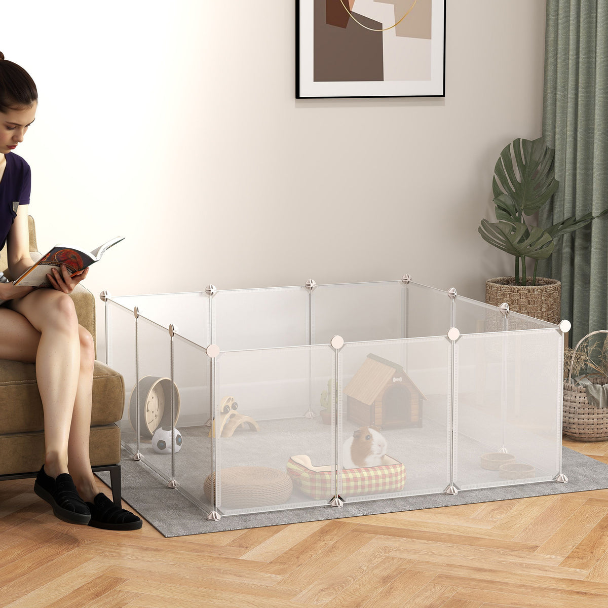 Enclos parc modulable pour petits animaux 12 panneaux pour chiot, cochon 105 x 105 x 45 cm blanc-1