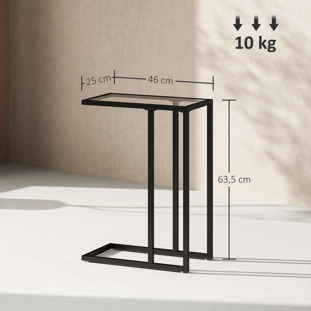 Table d'appoint en forme de C avec plateau en verre trempé, cadre en acier, noir-2