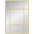 Miroir mural verrière rectangulaire style fenêtre, horizontal ou vertical avec 4 crochets, en métal doré - 50x70 cm-0