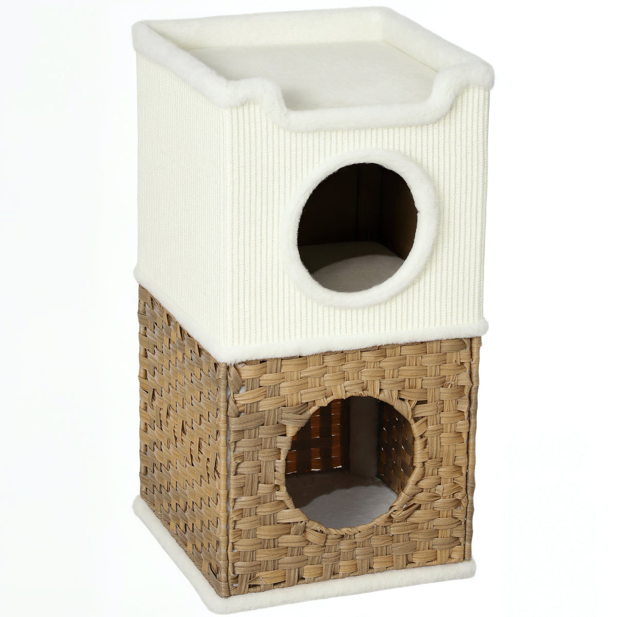 Niche pour chat d'intérieur à 3 niveaux, tour pour chat avec griffoir en sisal à griffer 41 x 41 x 75,5 cm, crème-0