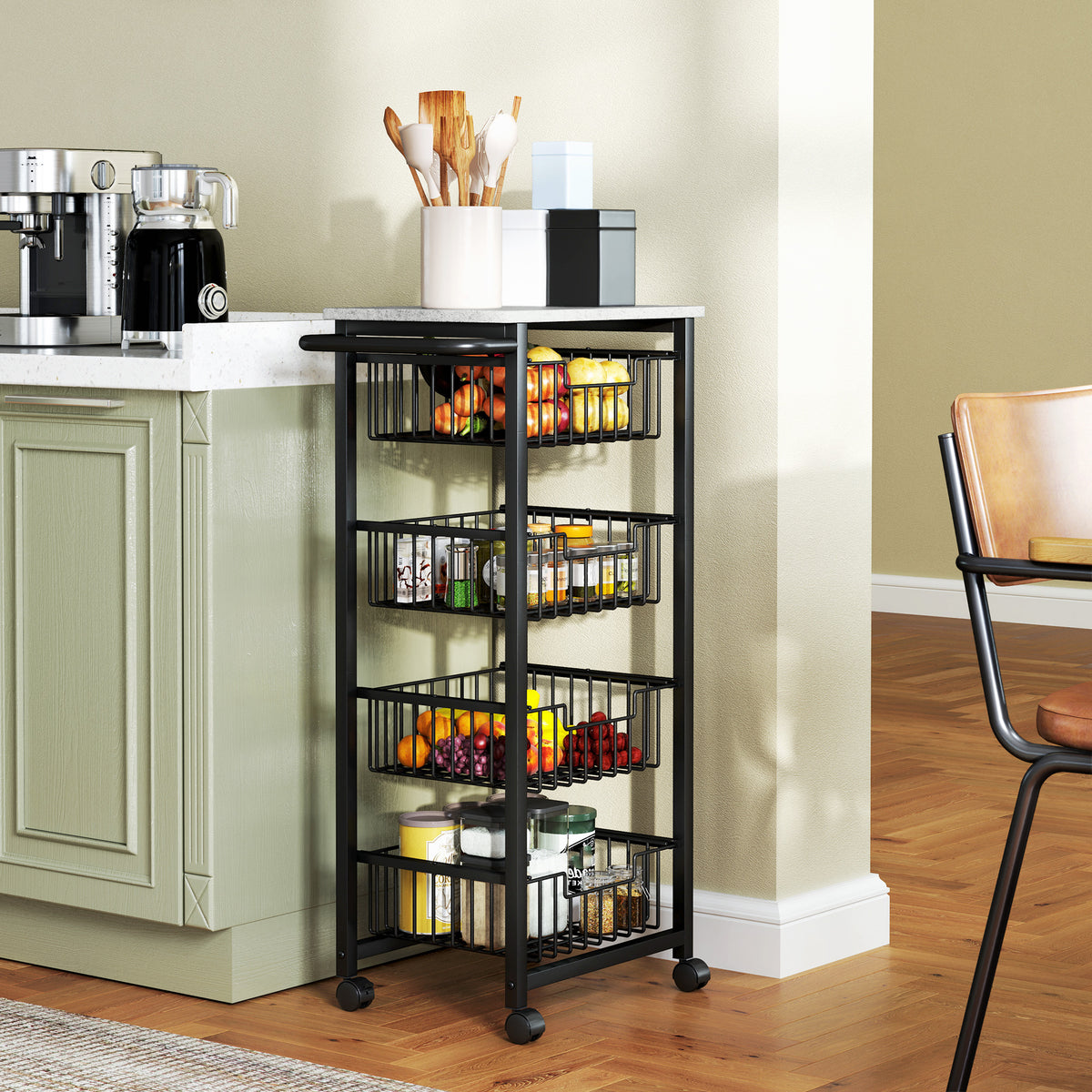 Desserte cuisine 4 niveaux chariot de service sur roulettes plan de travail cadre en acier 49,5 x 31 x 91 cm gris clair-1