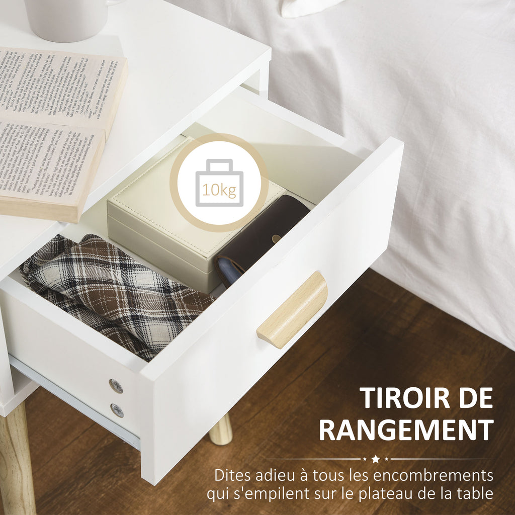 Lot de 2 tables de chevet, table de nuit moderne avec tiroir et pieds en bois massif, 40,5 x 30,5 x 60 cm, blanc-4