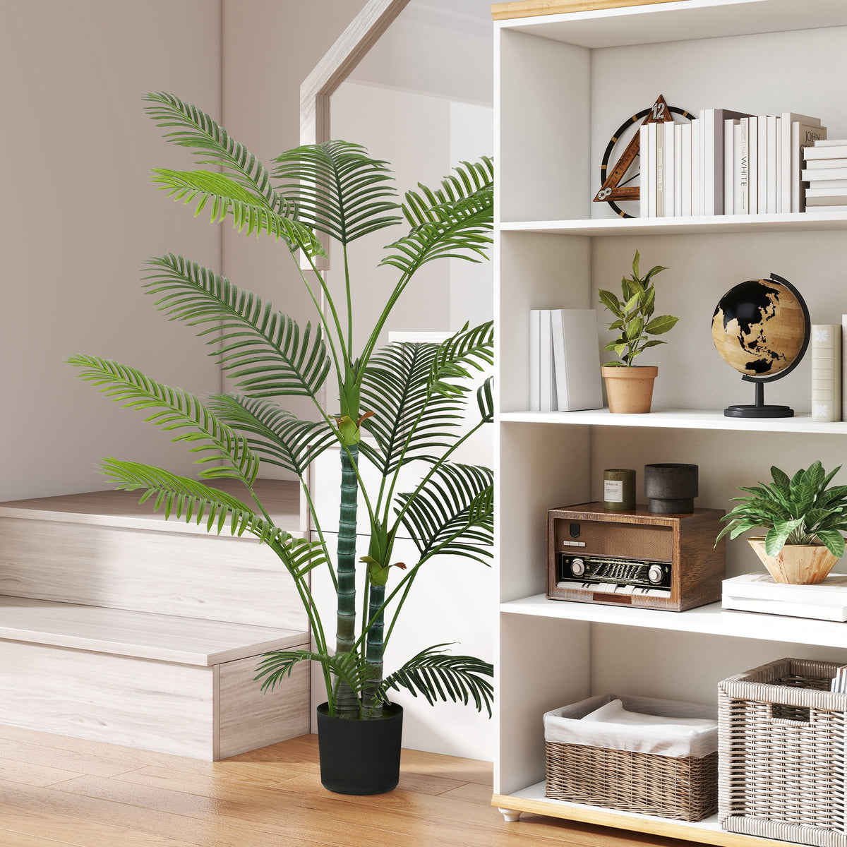 Plante artificielle intérieure 170 cm, palmier arbre artificiel avec pot en plastique et flocage, vert-1