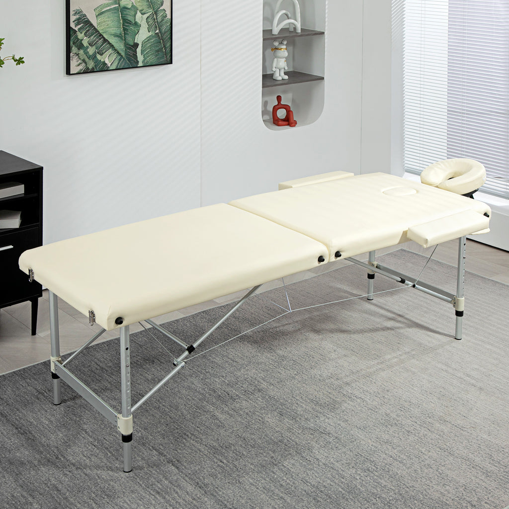 Table de massage pliable portable + housse de transport charge max. 225 Kg hauteur réglable 210 x 90 cm crème-1
