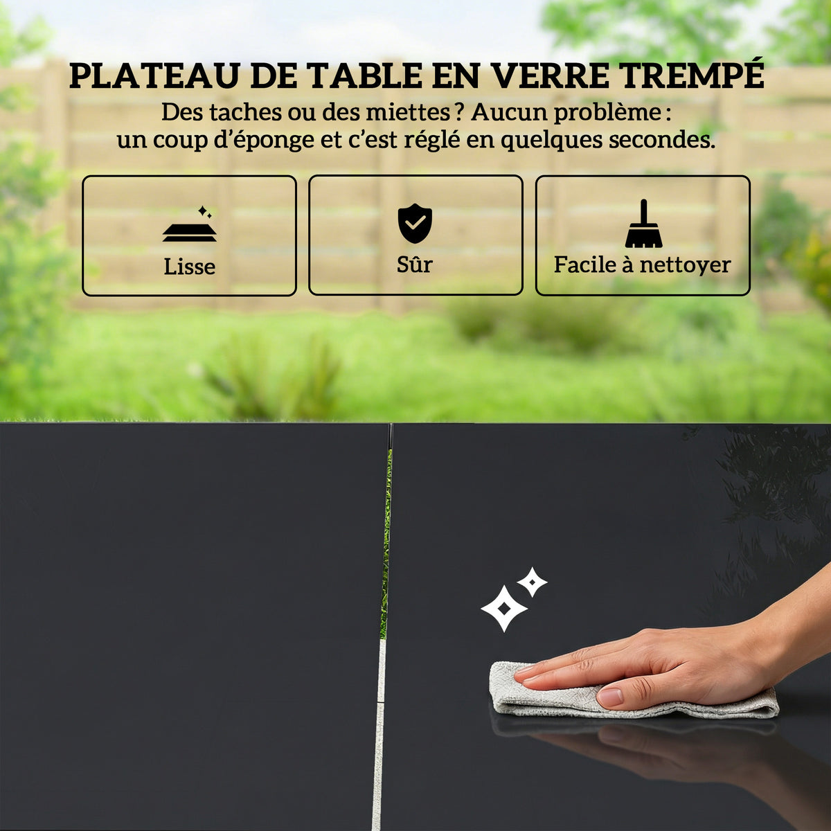 Ensemble de Salle à Manger d'Extérieur 7 Pièces pour 6 Personnes, Table en Verre et Chaises avec Accoudoirs Décoratifs, Maille Résistante aux Intempéries, Noir-6