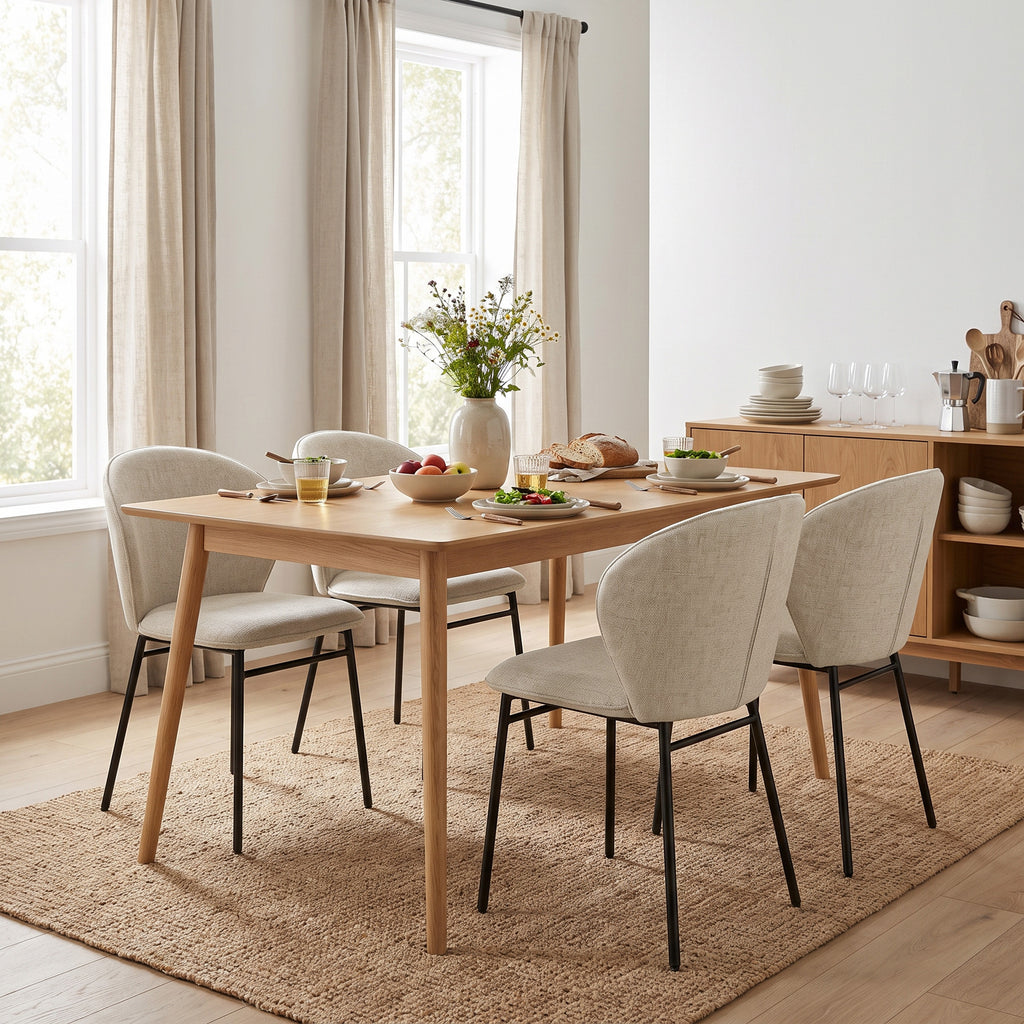 Lot de 2 chaises de salle à manger assise rembourrée en tissu aspect lin pieds en acier stable design moderne crème-6