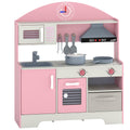 Cuisine Enfant avec Lumières et Sons, Cuisine de Jeu avec Tiroir en Tissu et 5 Accessoires, pour Enfants 3-6 Ans, Rose-0