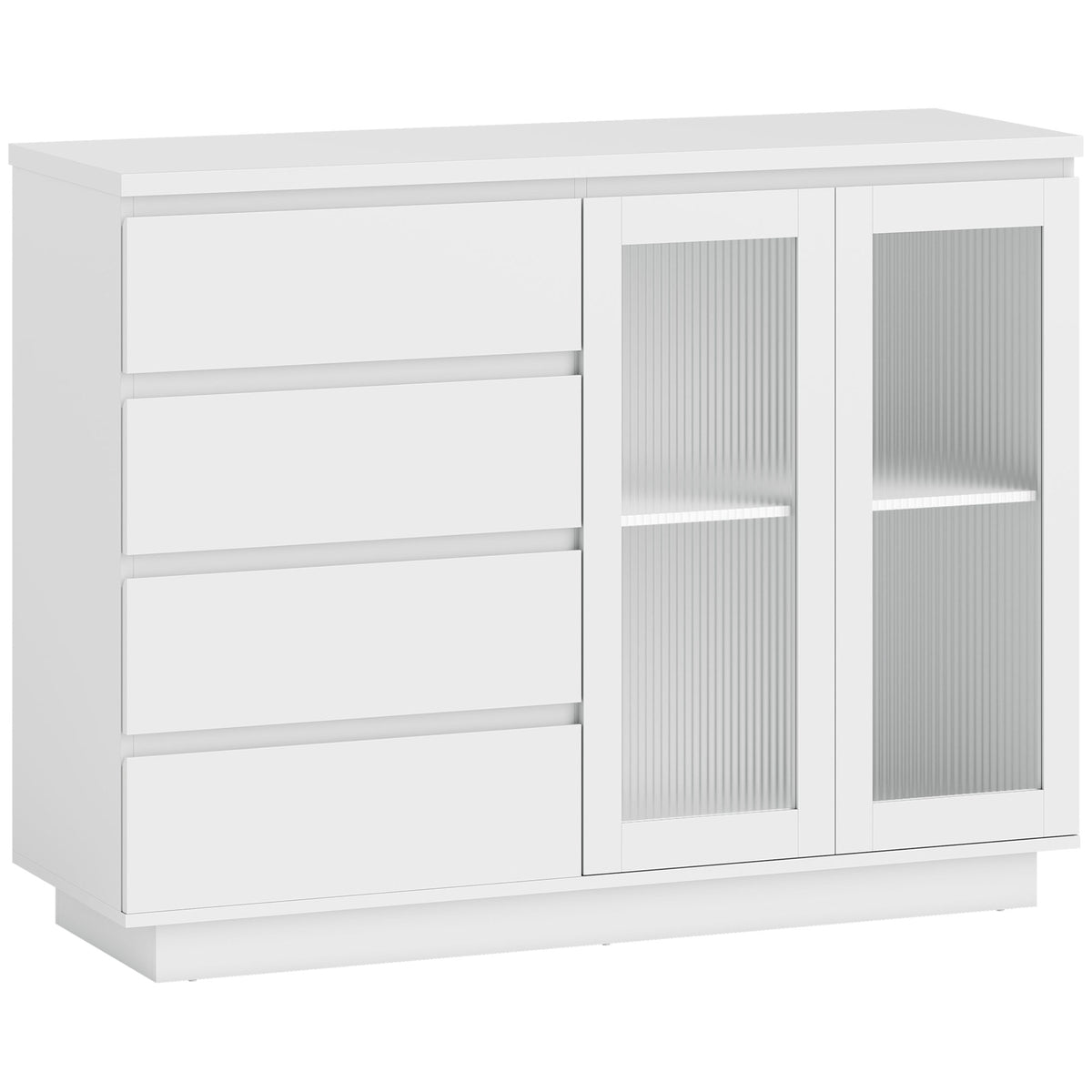 Buffet salon, meuble de rangement avec 4 tiroirs et 2 portes en verre trempé, étagère réglable, 120 x 40 x 91 cm, blanc-0