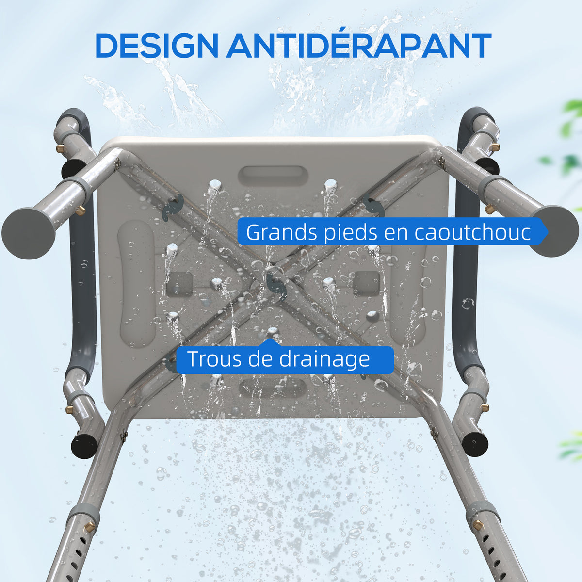 Tabouret de douche pour personnes âgées et handicapées avec accoudoirs, hauteur réglable, patins antidérapants, gris-5