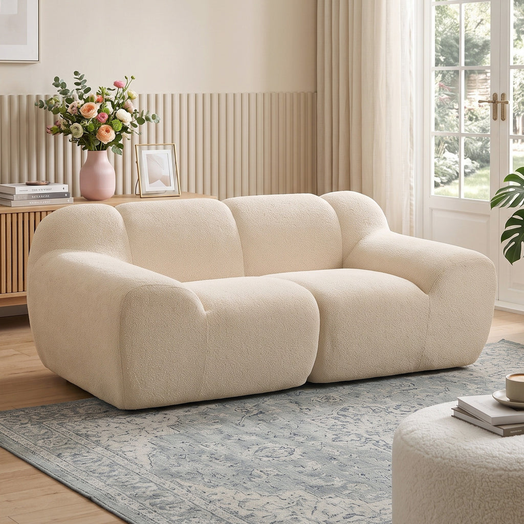 Canapé 2 Places en Chenille, Canapé de Salon 174cm, Assise et Accoudoirs Larges Rembourrés, Entièrement Compressé, Beige-1