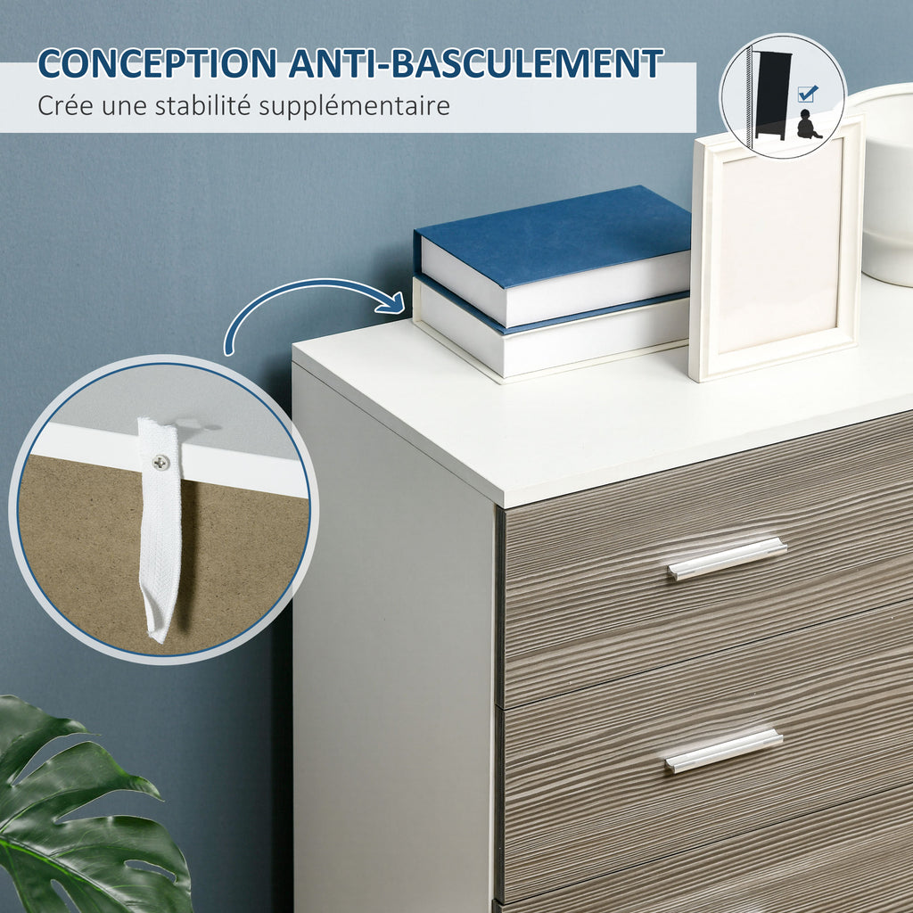 Commode meuble de rangement style contemporain 4 tiroirs 76 x 35 x 72 cm blanc et gris-5