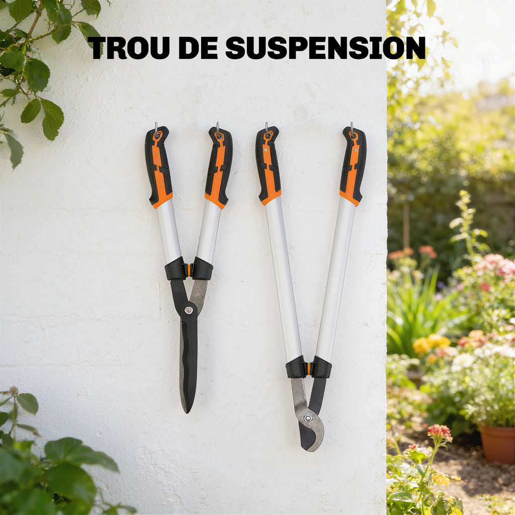 Ensemble de 4 cisailles de jardin avec taille-haies, ébrancheurs, sécateurs et scie pliable, poignée en aluminium-7