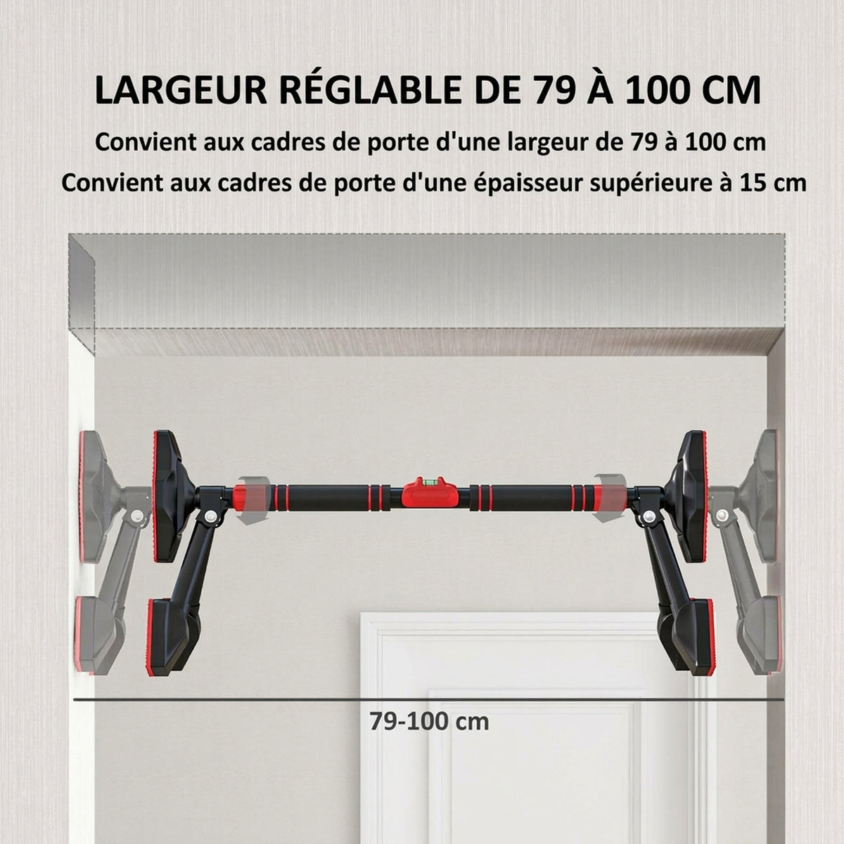 Barre de traction réglable de 78 à 120 cm, barre de porte niveau intégré, structure triangulaire, jusqu'à 225 kg, noir-3